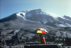 The Northern slope of  Mt St Helens bulges out as a hidden lava dome grows inside the volcano