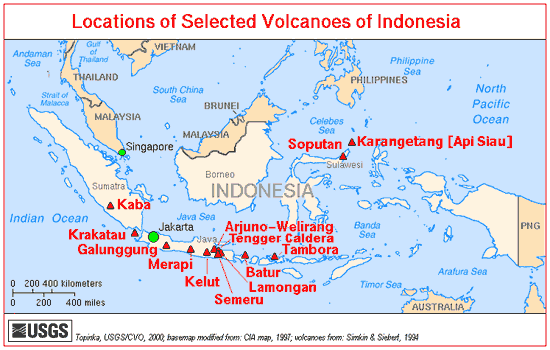 Map of selected volcanoe in Indonesia USGS